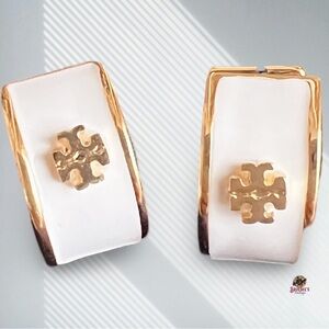 Tory Burch Earrings Kira Hoop Logo Huggie Gold Enamel Women's Pouch T-Logo